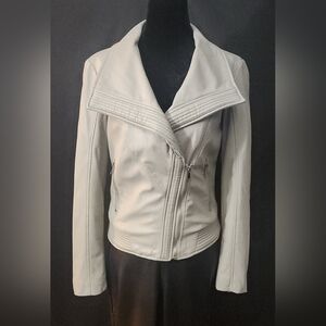 Guess Moto Leather Jacket in Light Grey Size XS/S
